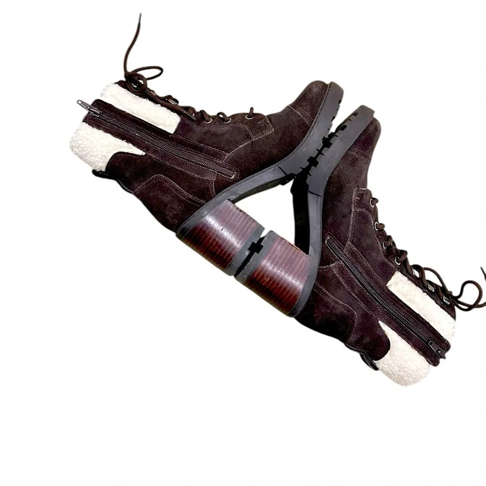 Marc Fisher Lansly Dark Brown suede lace up combat  Boots lug sole size 6.5